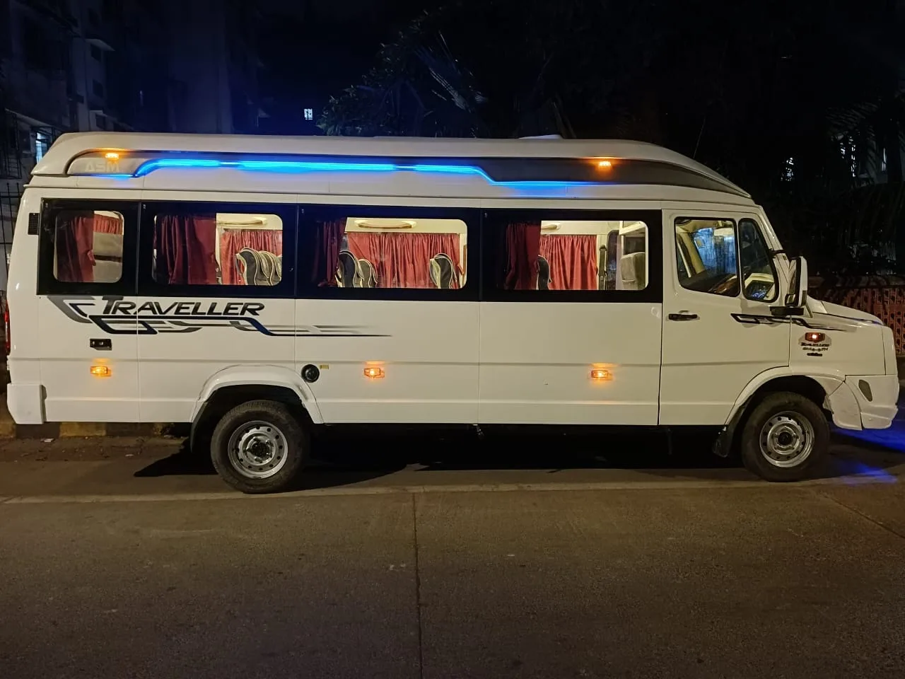 Tempo traveller exterior night