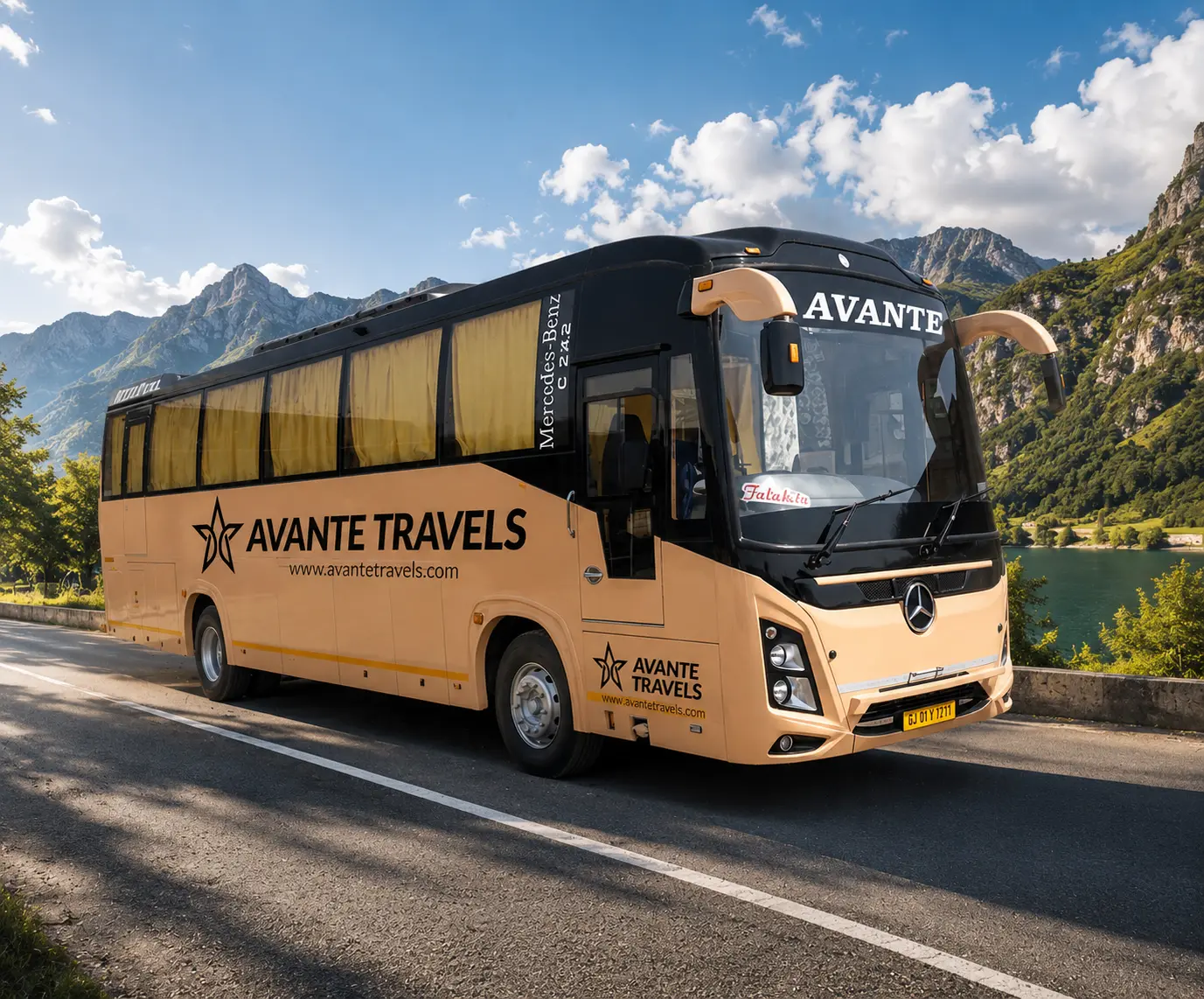 Volvo eicher 49 seater coach exterior hill road
